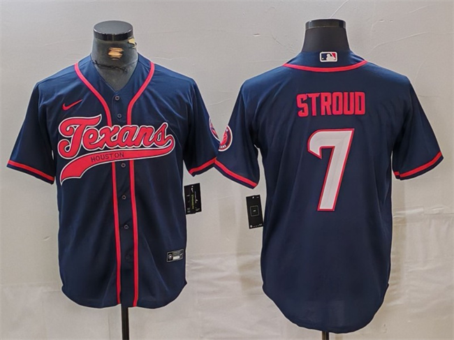 Men's Houston Texans #7 C.J. Stroud Navy With Patch Cool Base Stitched Baseball Jersey Men's Houston Texans #7 C.J. Stroud Navy With Patch Cool Base Stitched Baseball Jersey